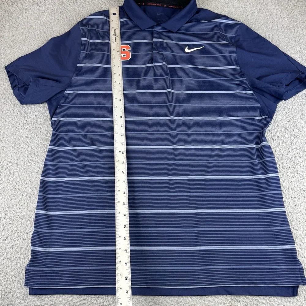 Nike Dri-FIT Tiger Woods Golf Polo Shirt Navy‎ Blue Striped Men's Large Syracuse